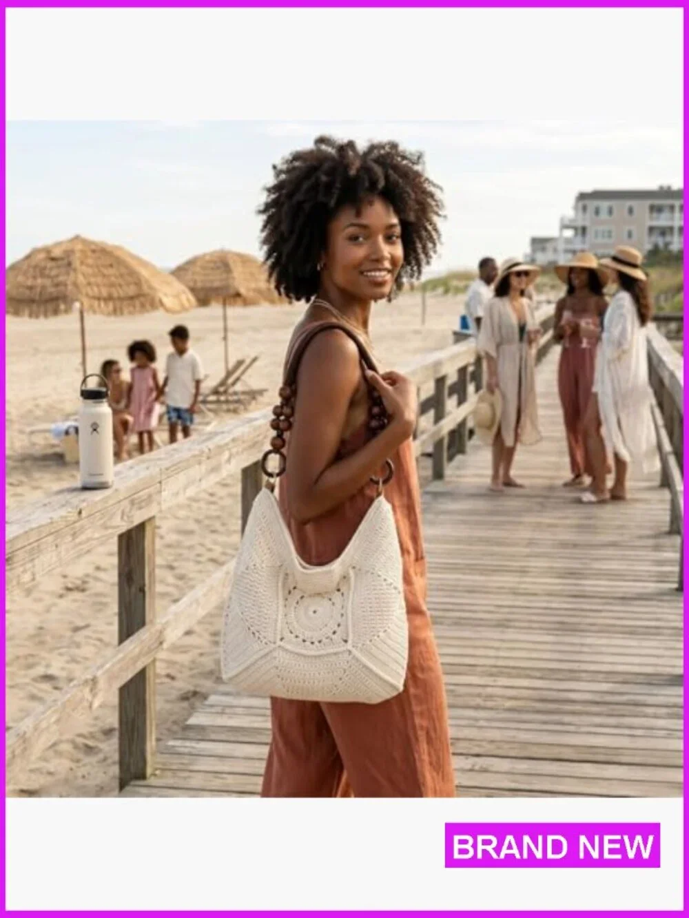Boho Crochet Beach Tote Bag Fully Lined Lightweight Woven Hobo Purse Summer